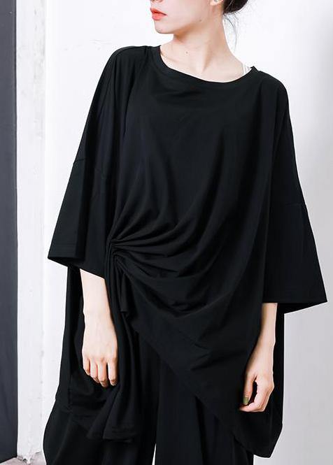 Black Pakistani Irregular Design Unique Cotton Clothes for Pleated Color T-shirt