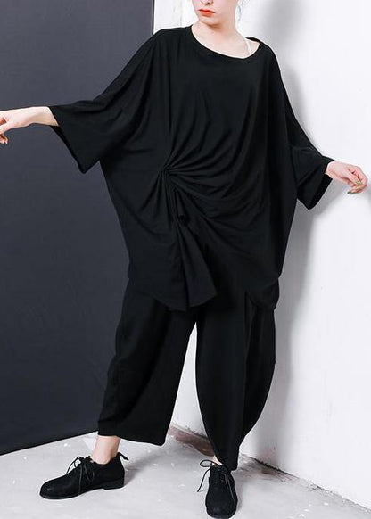 Black Pakistani Irregular Design Unique Cotton Clothes for Pleated Color T-shirt