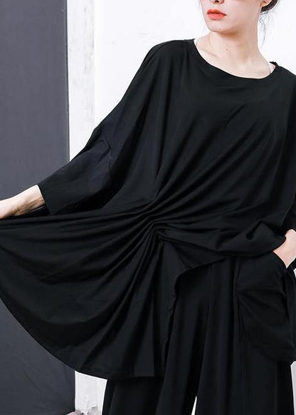 Black Pakistani Irregular Design Unique Cotton Clothes for Pleated Color T-shirt