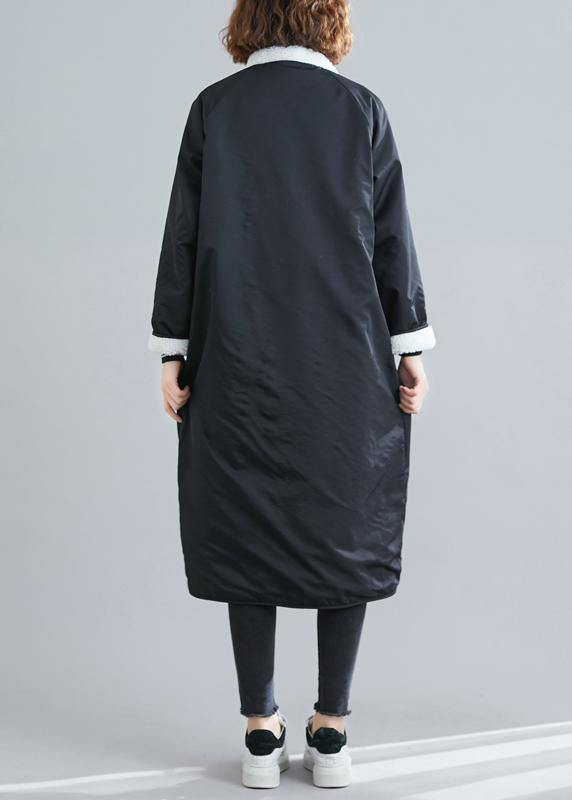 Black Coats Fabrics Zippered Patchwork Outwears