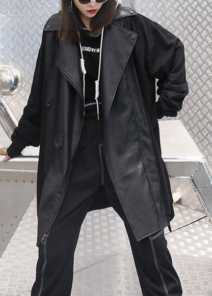 Black Coat for Woman Sleeve Stand Zippered Fall Jackets