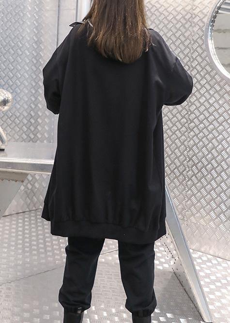 Black Coat for Woman Sleeve Stand Zippered Fall Jackets