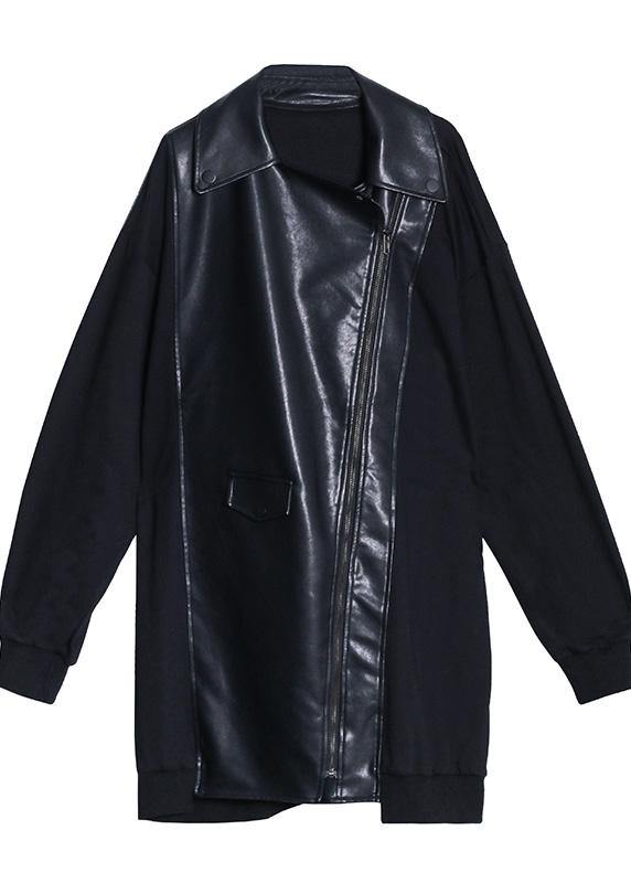 Black Coat for Woman Sleeve Stand Zippered Fall Jackets