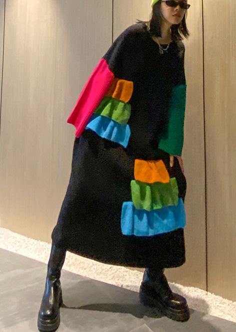 Black Sweater Aesthetic Refashion O Neck Patchwork Diy Knit Dresses