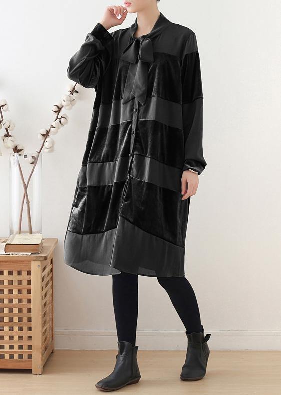 Black Tunics O Neck Patchwork Robes Fall Dresses