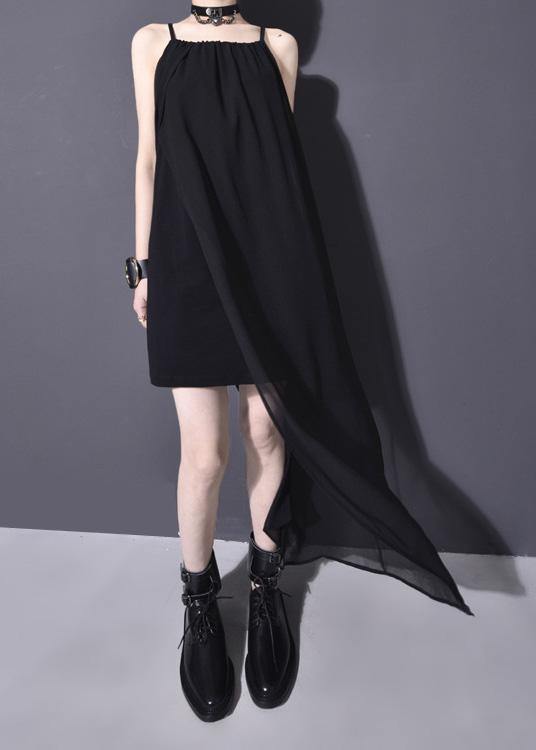 Black Chiffontunic Side Open Dresses Summer Sleeveless Dresses