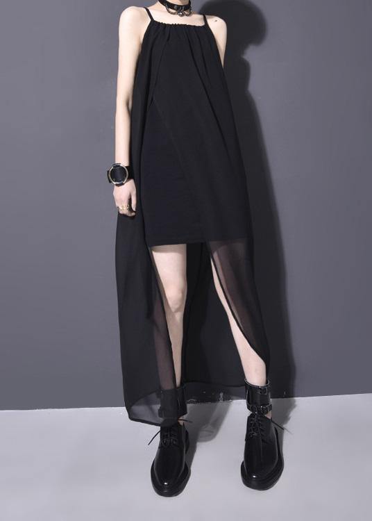 Black Chiffontunic Side Open Dresses Summer Sleeveless Dresses