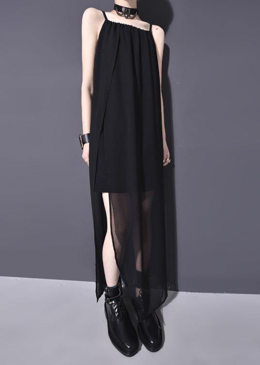 Black Chiffontunic Side Open Dresses Summer Sleeveless Dresses