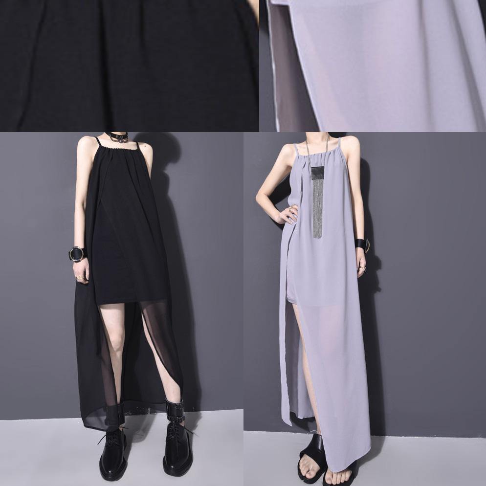 Black Chiffontunic Side Open Dresses Summer Sleeveless Dresses