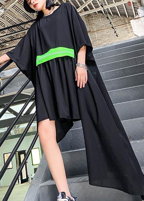 Black Clothes O Neck Asymmetric Art Dresses
