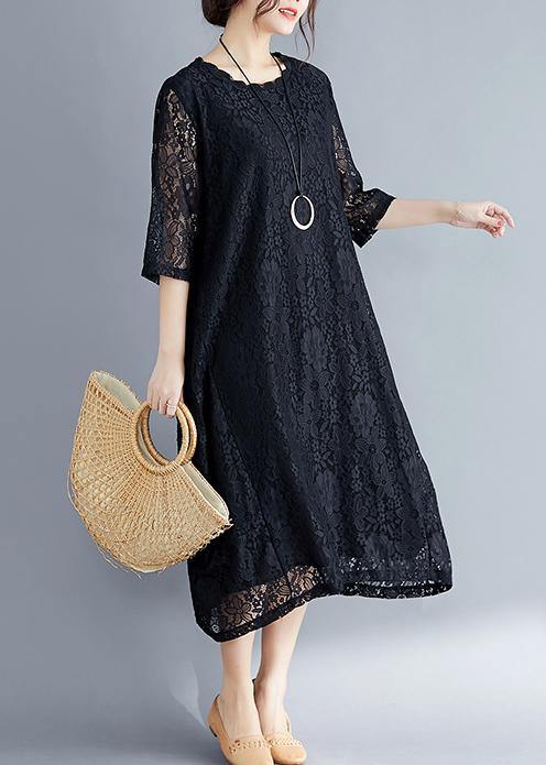 Black Cotton Tunic Mom Photography Half Sleeve O Neck Loose Summer Dresses