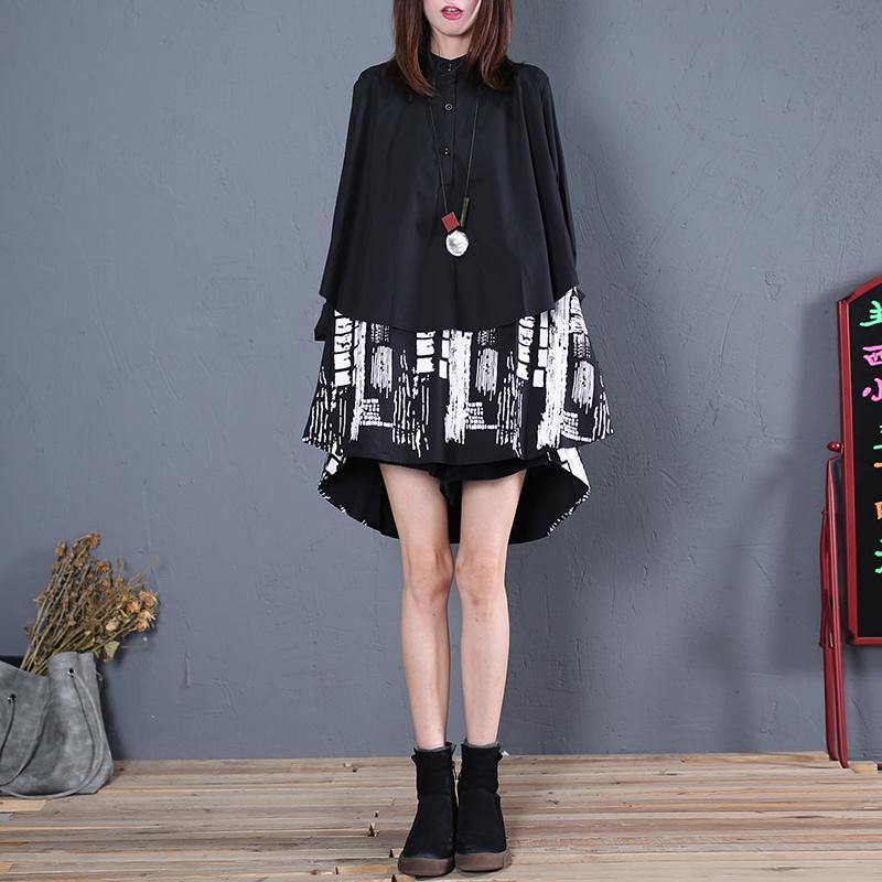 Black Cotton Clothes for Patchwork Daily Fall Long Shirt