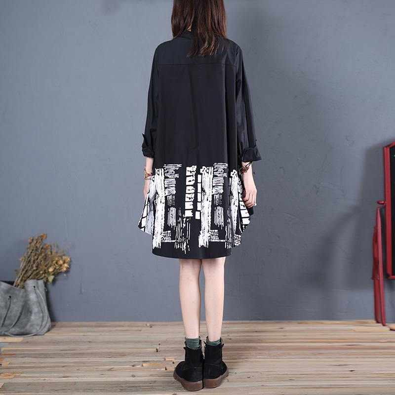Black Cotton Clothes for Patchwork Daily Fall Long Shirt