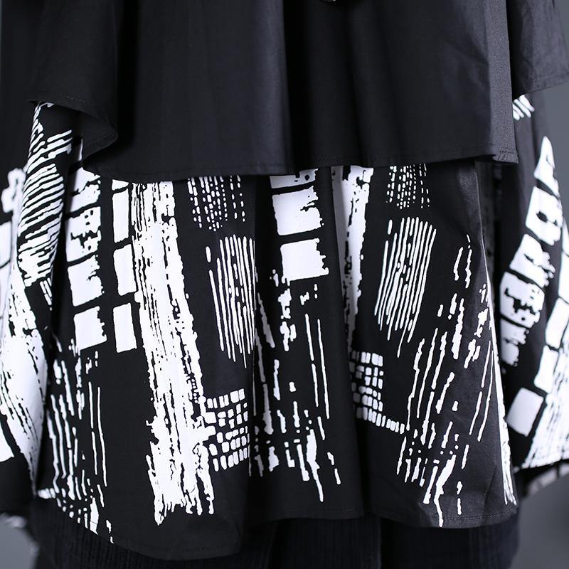 Black Cotton Clothes for Patchwork Daily Fall Long Shirt
