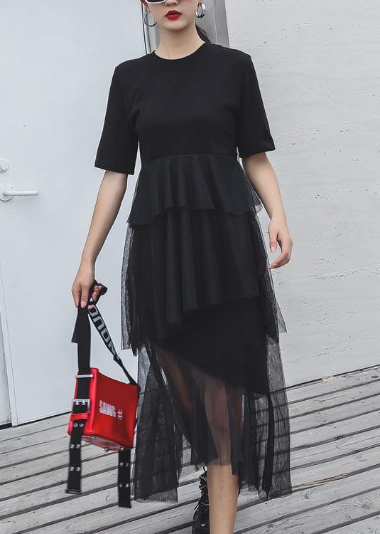 Black Cotton Clothes Patchwork Tulle Maxi Summer Dresses