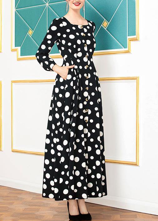 Black Cotton Clothes Winter Big Hem Dotted Dresses