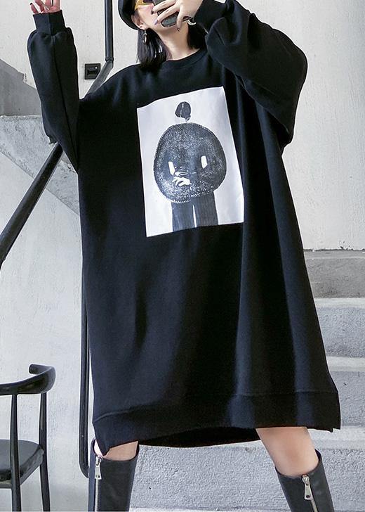 Black Cotton Dress O Neck Cotton Spring Dress