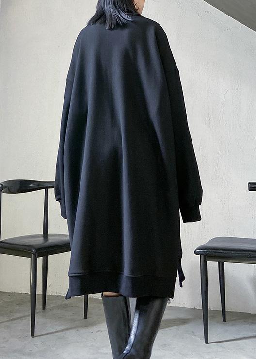 Black Cotton Dress O Neck Cotton Spring Dress