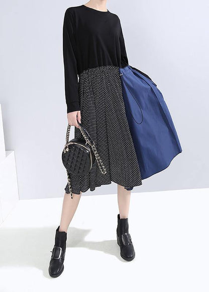 Black Cotton Dress Patchwork Maxi Fall Dresses