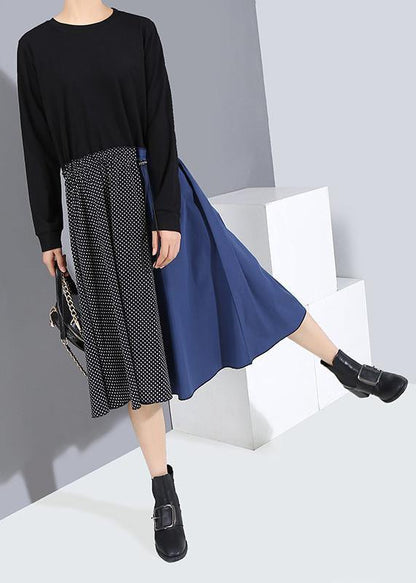 Black Cotton Dress Patchwork Maxi Fall Dresses