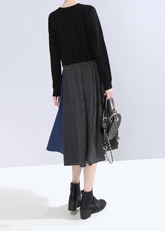 Black Cotton Dress Patchwork Maxi Fall Dresses