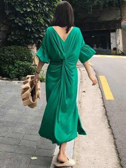 Black Cotton Dresses O Neck Cinched Kaftan Summer Dresses