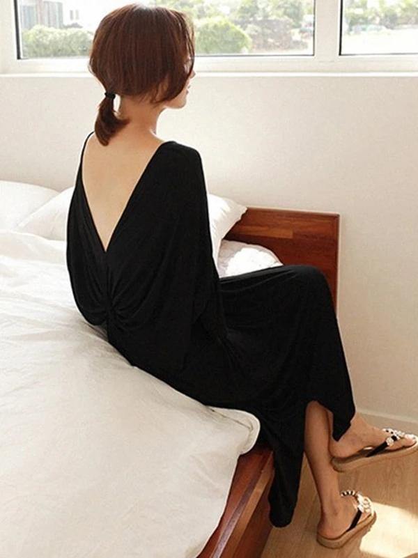 Black Cotton Dresses O Neck Cinched Kaftan Summer Dresses