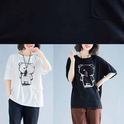 Black Cotton Linen Tops Fine Neckline Batwing Sleeve O Neck Box Shirts