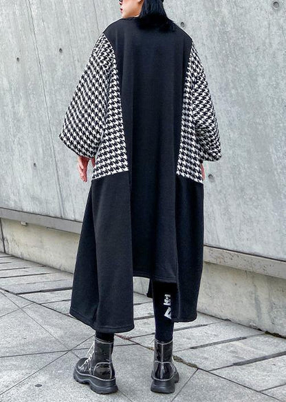 Black Cotton Tunic Dress Asymmetric Hem a Line Patchwork Dresses
