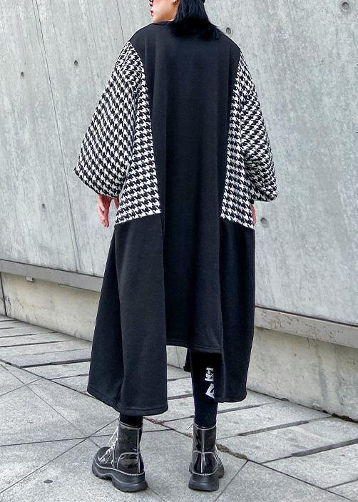 Black Cotton Tunic Dress Asymmetric Hem a Line Patchwork Dresses