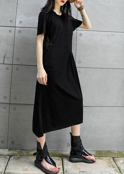 Black Cotton Tunic Dress Hollow Out Art Summer Dresses