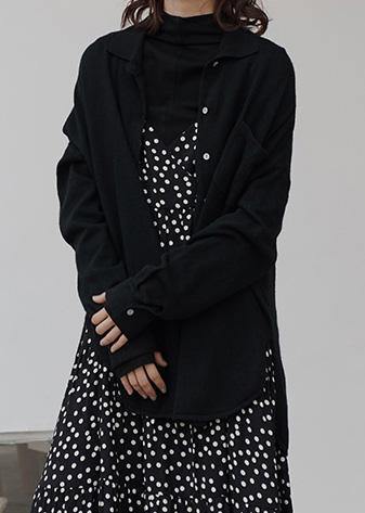 Black Knit Blouse Lapel Collar Knitted Blouse Fall