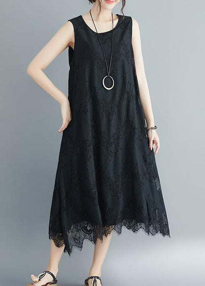 Black Laceclothes for O Neck Kaftan Summer Sleeveless Dress