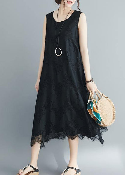 Black Laceclothes for O Neck Kaftan Summer Sleeveless Dress