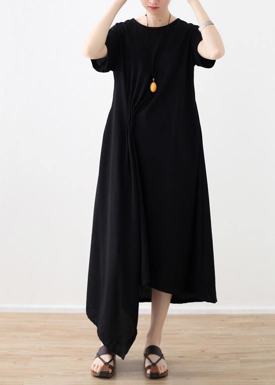 Black Linen Clothes for Asymmetric Hem Long Summer Dress