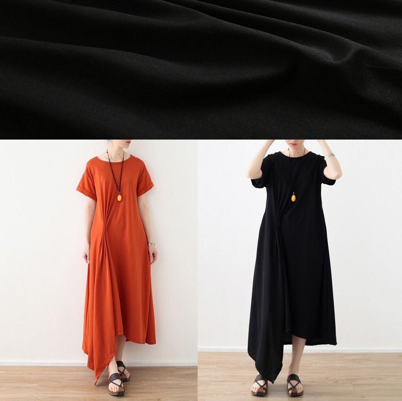 Black Linen Clothes for Asymmetric Hem Long Summer Dress