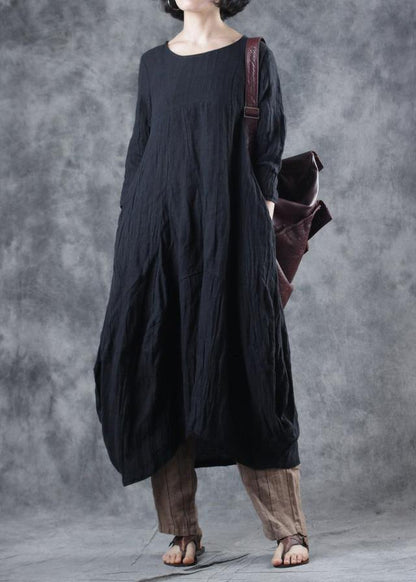 Black Linen Dresses O Neck Dresses Fall Dresses