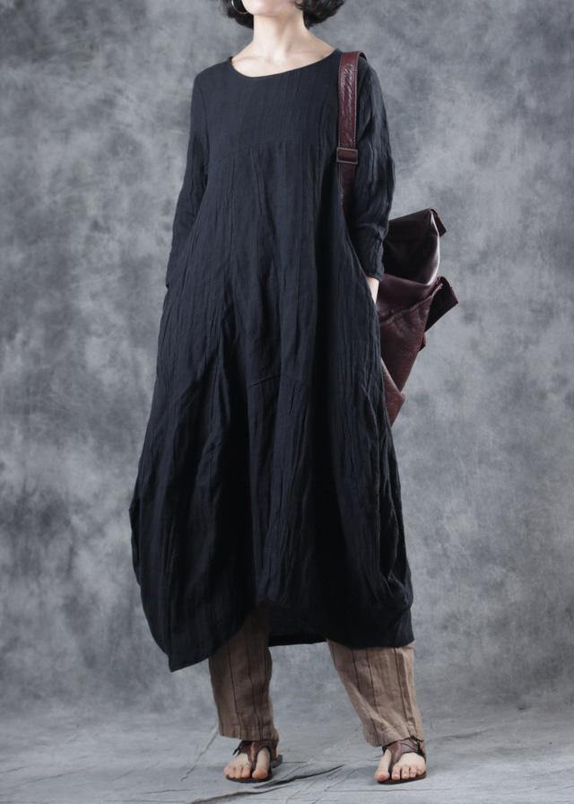 Black Linen Dresses O Neck Dresses Fall Dresses