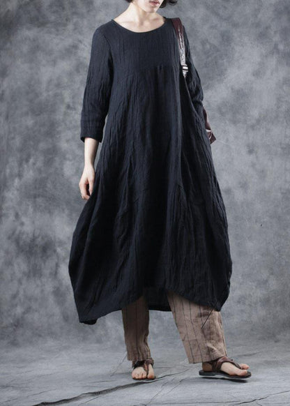 Black Linen Dresses O Neck Dresses Fall Dresses