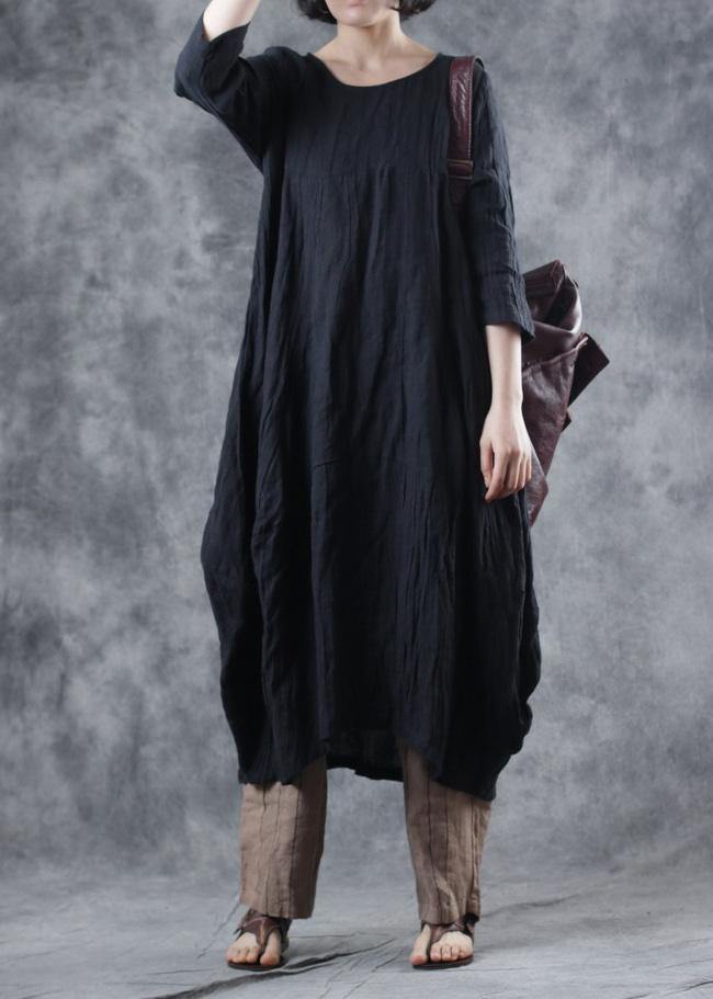 Black Linen Dresses O Neck Dresses Fall Dresses