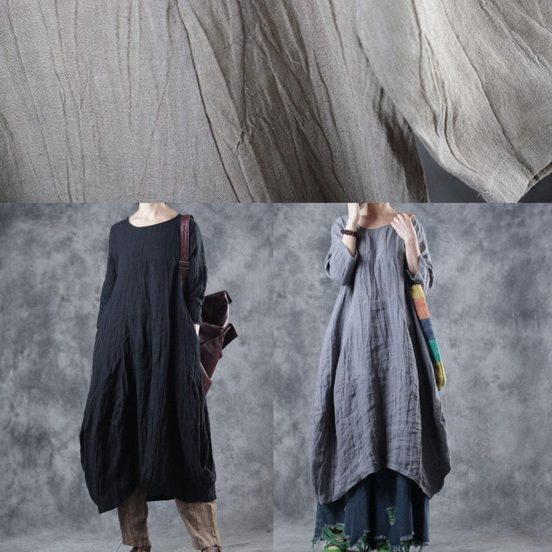 Black Linen Dresses O Neck Dresses Fall Dresses