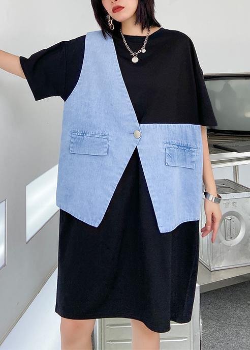 Black Outfit O Neck Patchwork Summer Dresses
