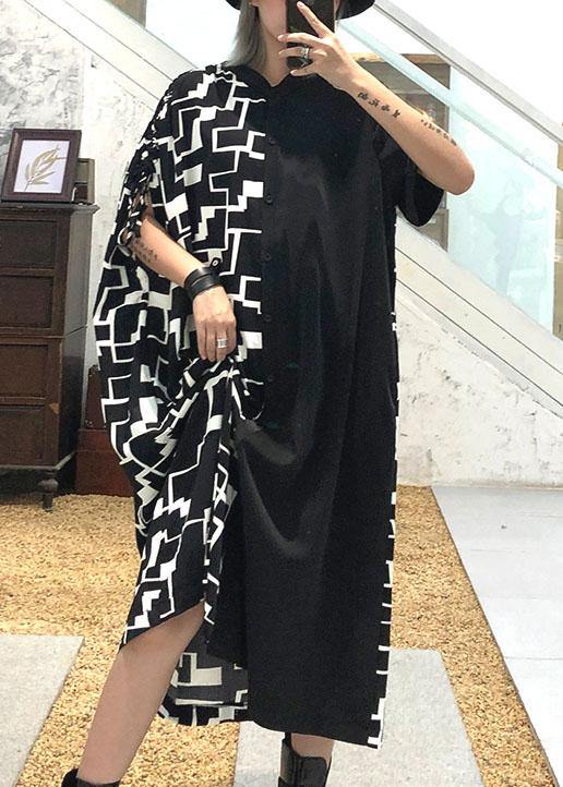 Black Patchwork Cotton Clothes for Square Collar a Line Summer Dresses