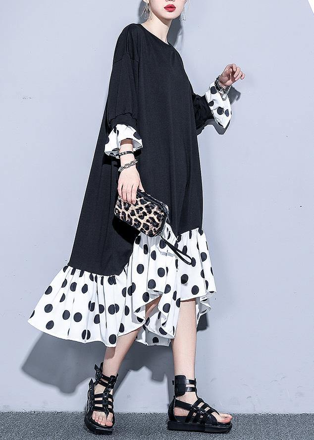 Black Patchwork Cotton Clothes Bracelet Sleeved Art Summer Dresses