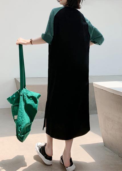 Black Patchwork Cotton Quilting Clothes O Neck a Line Summer Dresses