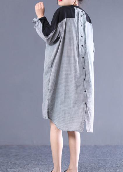 Black Plaid Outfit O Neck Patchwork Tunic Dresses