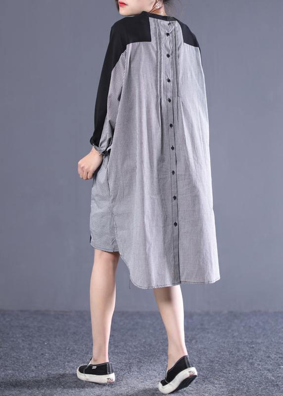 Black Plaid Outfit O Neck Patchwork Tunic Dresses