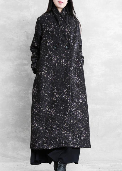 Black Print Tunic Coat Ideas Notched Pockets Coat