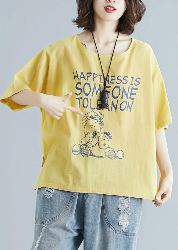 Black Print Cotton Linen Top Silhouette Design O Neck Baggy Shirt