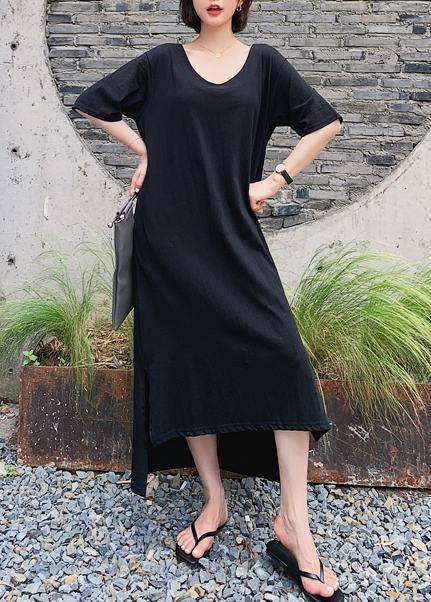 Black Quilting Clothes O Neck Low High Design Maxi Dresses